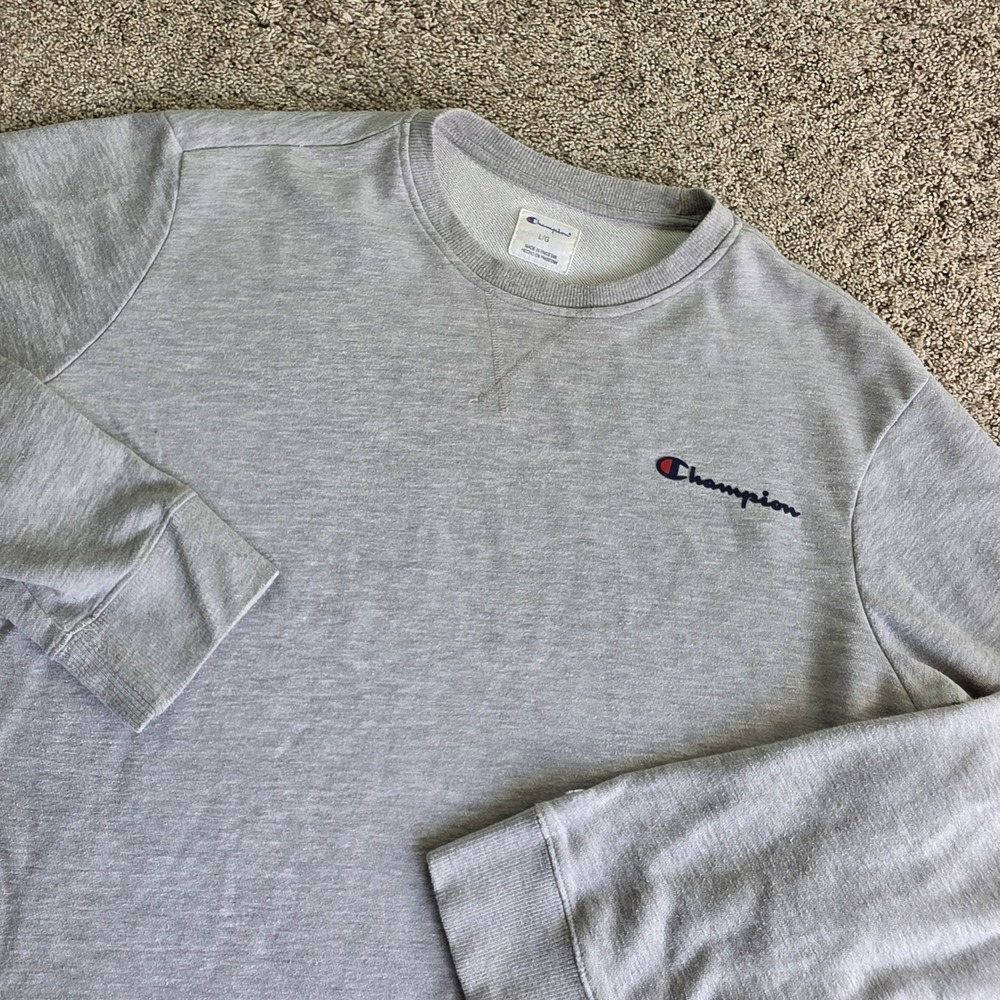 Champion Sweatshirt Mens Large Gray Sweater Embroidered Outdoor Basic Adult